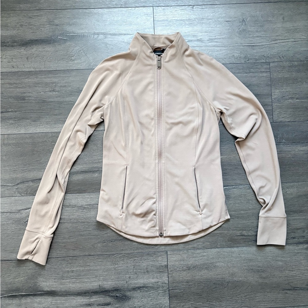 Athleta Womens Salutation Jacket Tan Zip Up Athleisure Activewear Size XS